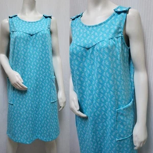 Vintage 60s 70s Sears Blue White Floral Double Knit Dress - Size M/L - EUC - Picture 1 of 8