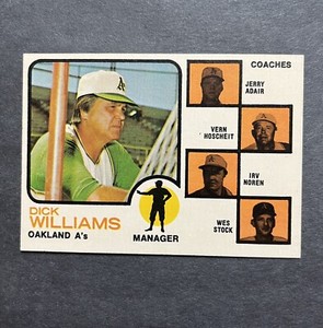1973 Topps Dick Williams/Jerry Adair/Vern Hoscheit/Irv Noren/Wes Stock Oakland