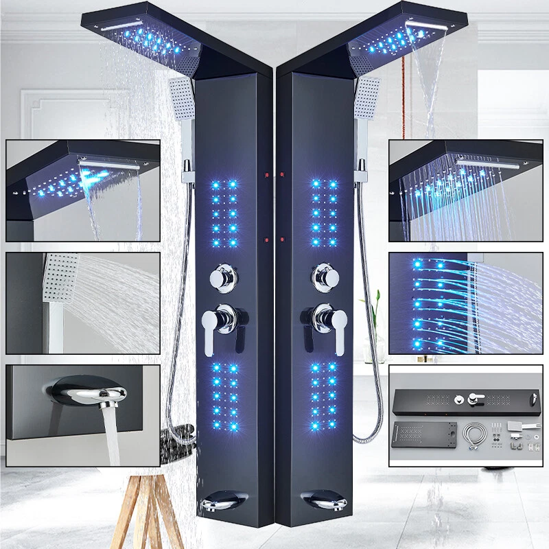 Duschpaneel Edelstahl Duschsystem LED Regendusche Massage Duscharmatur schwarz