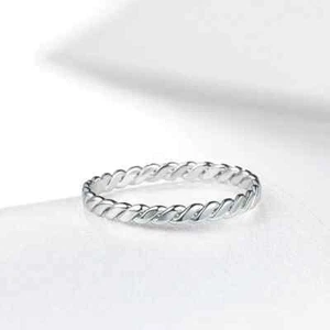 Real 950 Platinum Classic Spiral Twisted Texture Design Party Wear Women's Ring - Picture 1 of 11