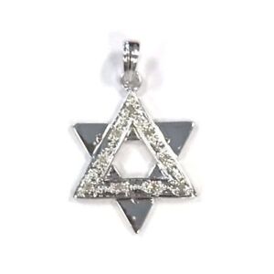 14 Karat White Gold Small Simple Diamond Jewish Star of David Pendant P491