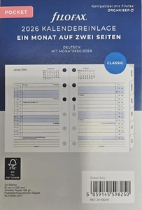 filofax inserto calendario 2026 POCKET 1 mese / 2 pagine, calendario 26-68256 - Foto 1 di 3
