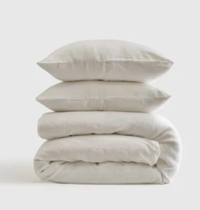 NWT QUINCE EUROPEAN LINEN KING /  CAL KING DUVET COVER SET WHITE 100% FLAX - Picture 1 of 14