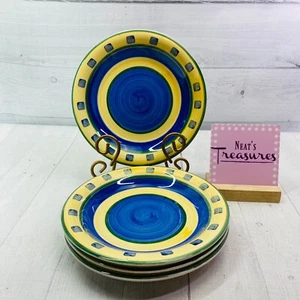 Tabletops Barcelona GREEN VIOLET Flower Squares Stoneware Salad Plates Set of 4 - Picture 1 of 12
