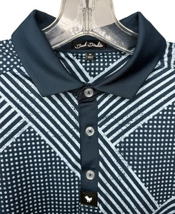 Bad Birdie Herren Poloshirt mittelblau geometrisches Allover-Druck Kurzarm - Bild 1 von 9