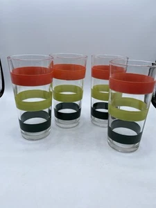 Set of 4 Striped Vintage Midcentury MCM Retro Glasses Tumblers 12 oz - Picture 1 of 10