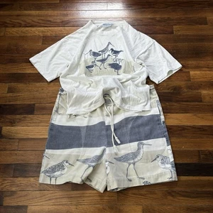 Vtg Michigan Rag Co Seagull Drawstring Mens Shorts & Shirt Medium Bird Boxy Crop - Picture 1 of 11