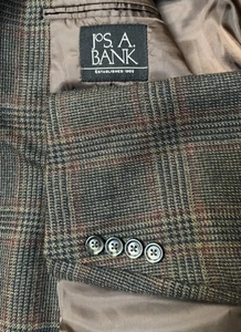 Jos A Bank Brown Red Plaid Houndstooth Blazer 42R Wool Sport Coat Jacket - Picture 1 of 13