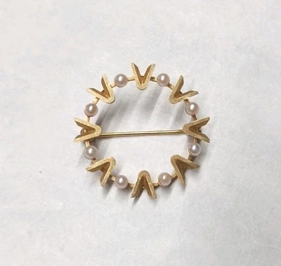 K&L Kordes&Lichtenfels 8k 333 Gold Brosche Perlen Kranz Meisterpunze - Bild 1 von 4