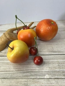 Vintage Fake Fruit, Cherries, Apples, Orange, Stone? Cast Chalkware? Realistic - Picture 1 of 8