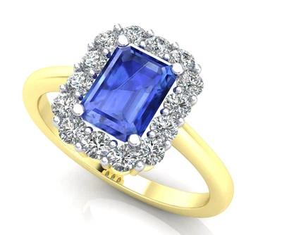 9 kt Gelbgold Saphir Cluster Ring Verlobung gepunzt Größen L - R - Bild 1 von 3