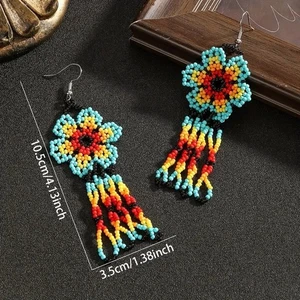 Pendientes Tribales Nativos Grandes Boho Americanos Semilla Cuentas Hecho a Mano Pendiente - Imagen 1 de 2