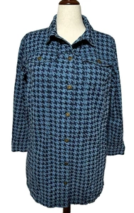Jessica London Jacke Damen 16 W blau lang Denim Hahnentritt Mantel Y2K Knopfleiste - Bild 1 von 10