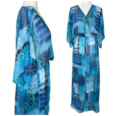 Blusa Maxi Semi Transparente Praia Piscina Resort Bleu Rod Beattie L Swim Cover Up Novo sem etiquetas - Imagem 1 de 4