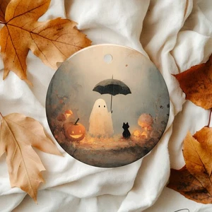 Paraguas Fantasma Gato Negro Halloween Adorno Cerámico Gótico Espeluznante Calabaza Decoración - Imagen 1 de 5