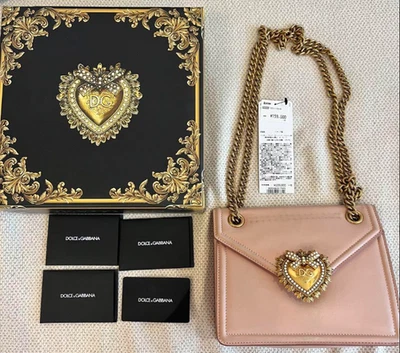 Bolso de hombro Dolce & Gabbana Devotion cadena de cuero rosa con caja y tarjetas Foto 1 de 4