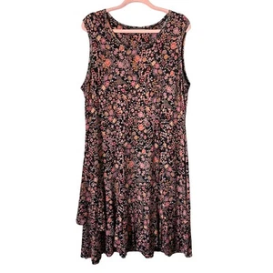 Peruvian Connection Dress Womens XL Black Pink Mini Floral Tank Knit Cottagecore - Picture 1 of 8