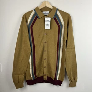 Madcap England Polo Cardigan Mens Large Slim Knit Sweater 60s 70s Mods Terraces - Picture 1 of 16