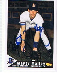 1994 CLASSIC MARTY MALLOY AUTOGRAPHED CARD . BRAVES