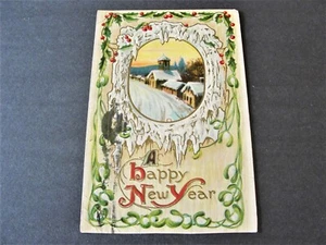 Un feliz año nuevo, mejores deseos - postal con matasellos 1919 en relieve - Imagen 1 de 2