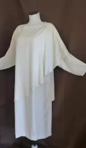 Tolles Vintage 80er 90er Oleg Cassini Winter weiß Viskose Asym Cape Lagenlook Midi EUC 38 M L - Bild 1 von 19