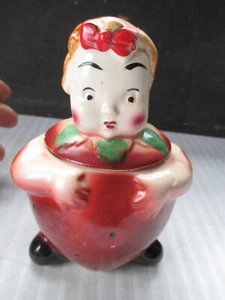 Vintage Keramik Erdbeere Mädchen Marmelade/Gelee Glas Keramik 3D mit Deckel - Bild 1 von 4