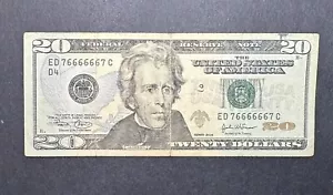 2004 $20 Federal Reserve Note Fancy Serial Number “76666667”, Binary Radar - Picture 1 of 2