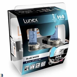Lunex H4 Halogen Blue White +75% more light Headlight Car Bulbs 3700K Twin - Picture 1 of 3