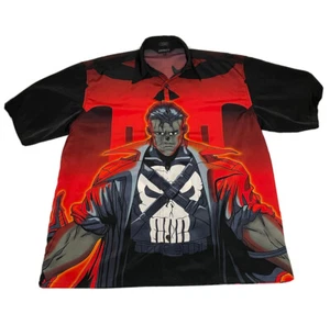 Vtg Y2K Marvel Punisher 2001 Polyester Button Front Shirt L Changes Double Sided - Picture 1 of 12
