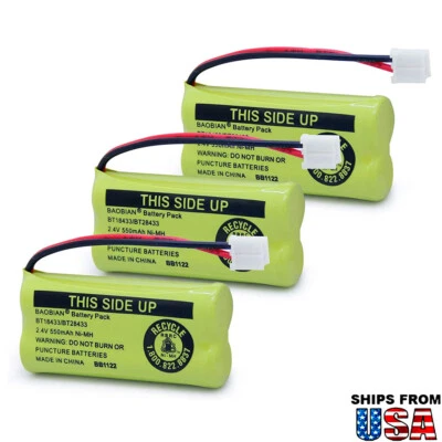 3x BT18433 BT28433 BT184342 BT284342 2.4V 500mAh NI-MH For Vtech Cordless Phone - Image 1 of 4