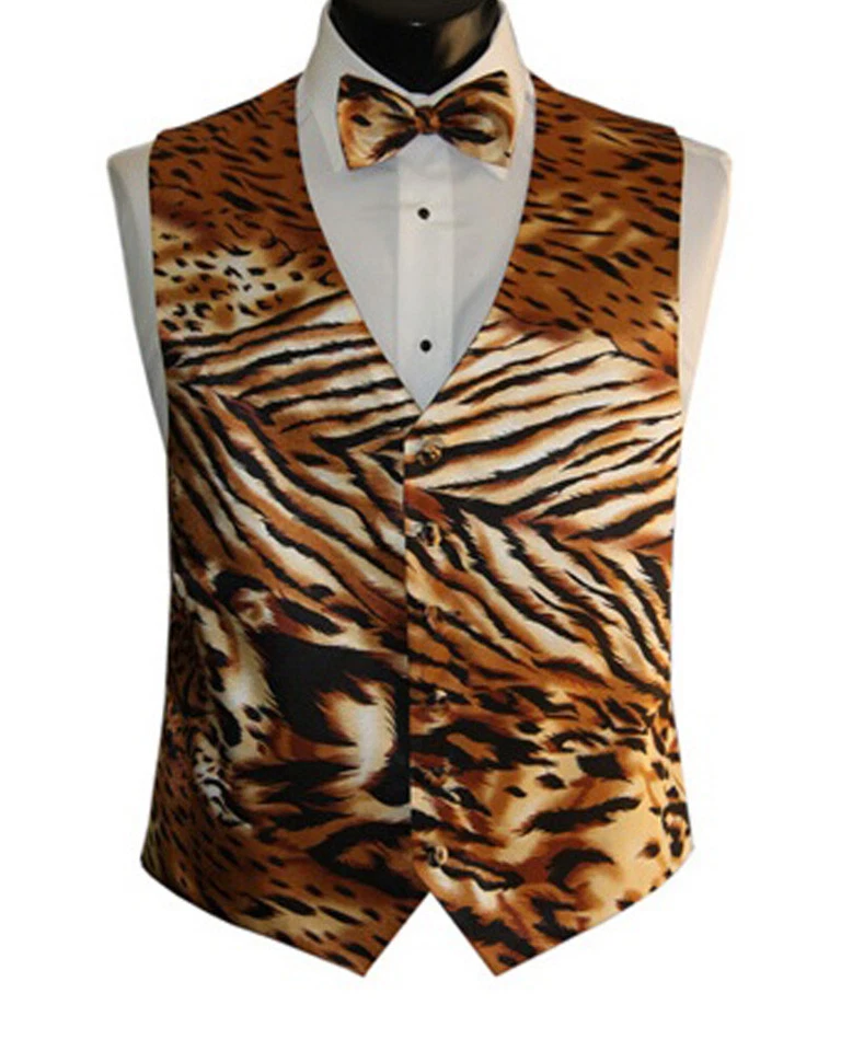 Men's Tiger Animal Print Vest and Bow Tie  - Image 1 of 1