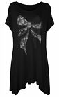 Women's Ladies Scoop Neck Bow Lace Studded Hanky Hem Casual Novelty Shirt Top