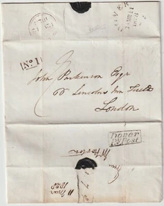 1828 DOVER PENNY POST KILOMETERSTAND & Nr. 1 R/H MARINE BOARD ZAHLUNGEN JOHN PARKINSON E/L - Bild 1 von 4