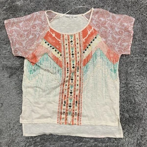 Miss Me Blouse Women's Small Lace Fringe Sequined Rhinestones Southwestern Boho - Picture 1 of 9