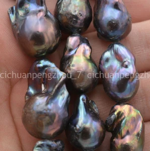 High Quality Natural 16x22mm Black Baroque Keshi Reborn Pearl Loose Beads 15'' - Picture 1 of 3