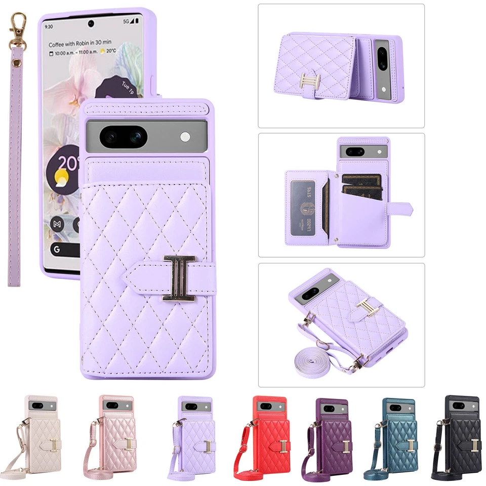 For Google Pixel 7A 7Pro 6A Luxury Wallet Flip Stand Crossbody Strap Purse Case - Image 1 of 4