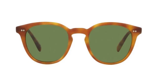 Oliver Peoples Desmon Sun 145mm Unisex Panthos Sunglasses with Semi-Matte LBR Frame and Vibrant Green Non-Polarized Lenses (OV5454SU 14834E)