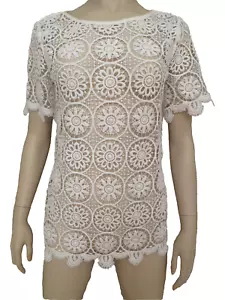 Elie Tahari Damen Gr. S M Spitze Top Tunika Shirt Pullover Pulli Tank Weiß Neu ohne Etikett - Bild 1 von 10