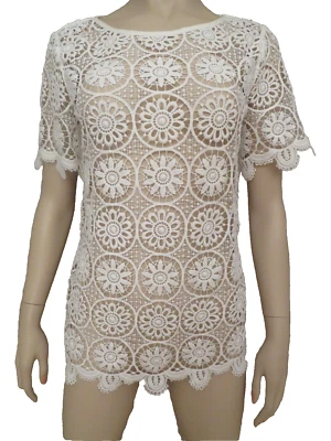 Camisa túnica suéter suéter sin mangas blanca Elie Tahari para mujer talla S M de encaje nueva sin etiquetas Foto 1 de 4