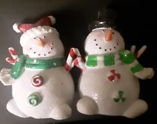 Christmas Set of 2 Snowman Figurines 5 Inch Ceramic & Glittered Brand New