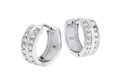 Pendientes de aro Huggie redondos de plata de ley 925 14 circonitas redondas chapadas en rodio 16 mm Foto 1 de 3