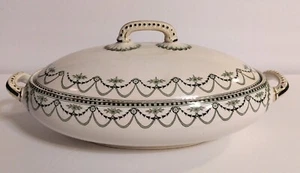 Furnival's Pottery Ellesmere Covered Tureen Antique England Green , Cream,Gilded - Picture 1 of 6