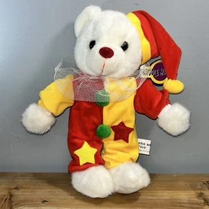 Vintage Kuddle Me Toys Clown weißer Bär Farbblock Sterne 12 Zoll Etikett - Bild 1 von 7