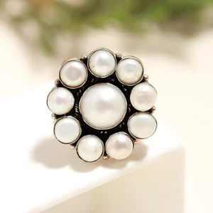 Pearl Gemstone Ring 925 Sterling Silver Handcrafted Jewelry Gift For Anniversary - Picture 1 of 4