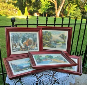 Currier & Ives Vintage Framed Litho Prints Nassau St NY Published Repro Set 5 - Picture 1 of 11