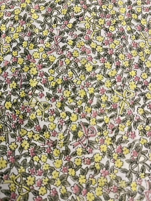 VTG Small Bows w/ Pink Yellow Green on White Florals Cottagecore BTFE - Image 1 of 4