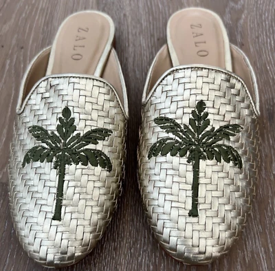 ZALO Mulas Tejido Cuero Dorado con Palmera - Talla 6 Foto 1 de 4
