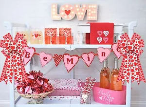 Large Valentine's Day Wreath Bows for Front Door Wall Party Indoor Outdoor Decor - Picture 1 of 4