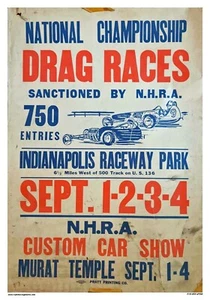VRHTF VTG STIL NHRA COOL INDIANAPOLIS RENNBAHN PARK DRAG RACES 14"x 20" POSTER - Bild 1 von 1