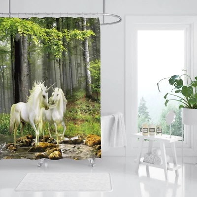 Cortina de Ducha 3D Blanco Unicornio 53 Impermeable Fibra Baño Hogar Ventanas Inodoro Foto 1 de 3